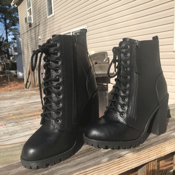 Lace Up Zipper Chunky Heel Combat Booties - Picture 6 of 8